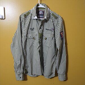 Zinc Khaki Gingham Long Sleeve Button Down Shirt XL Preppy